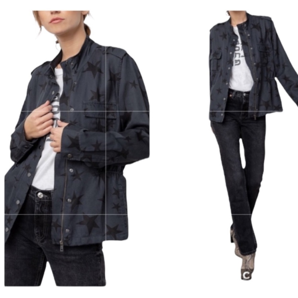 Rails Trey Star Print Utility Jacket Charcoal Gray Linen Blend Size Small